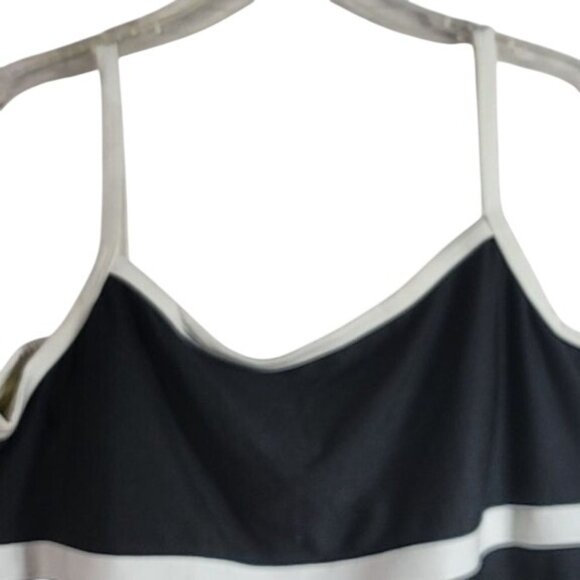 Lands' End Tankini Black Size 22W Swim Crop Top White Trim Shelf Bra Square Neck - Picture 2 of 8
